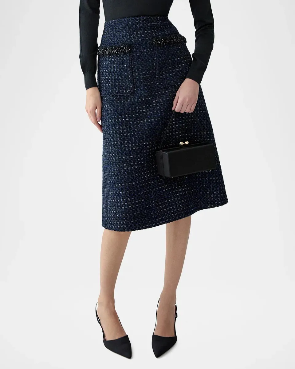Carolina Herrera Embellished Pocket Tweed A-Line Midi Skirt | Thumbnail 4