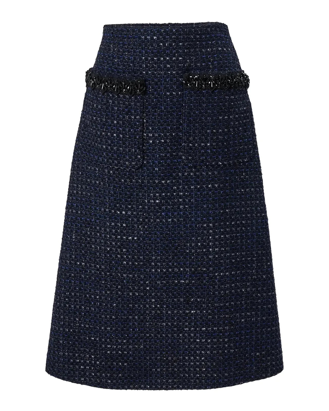 Embellished Pocket Tweed A-Line Midi Skirt Embellished Pocket Tweed A-Line Midi Skirt