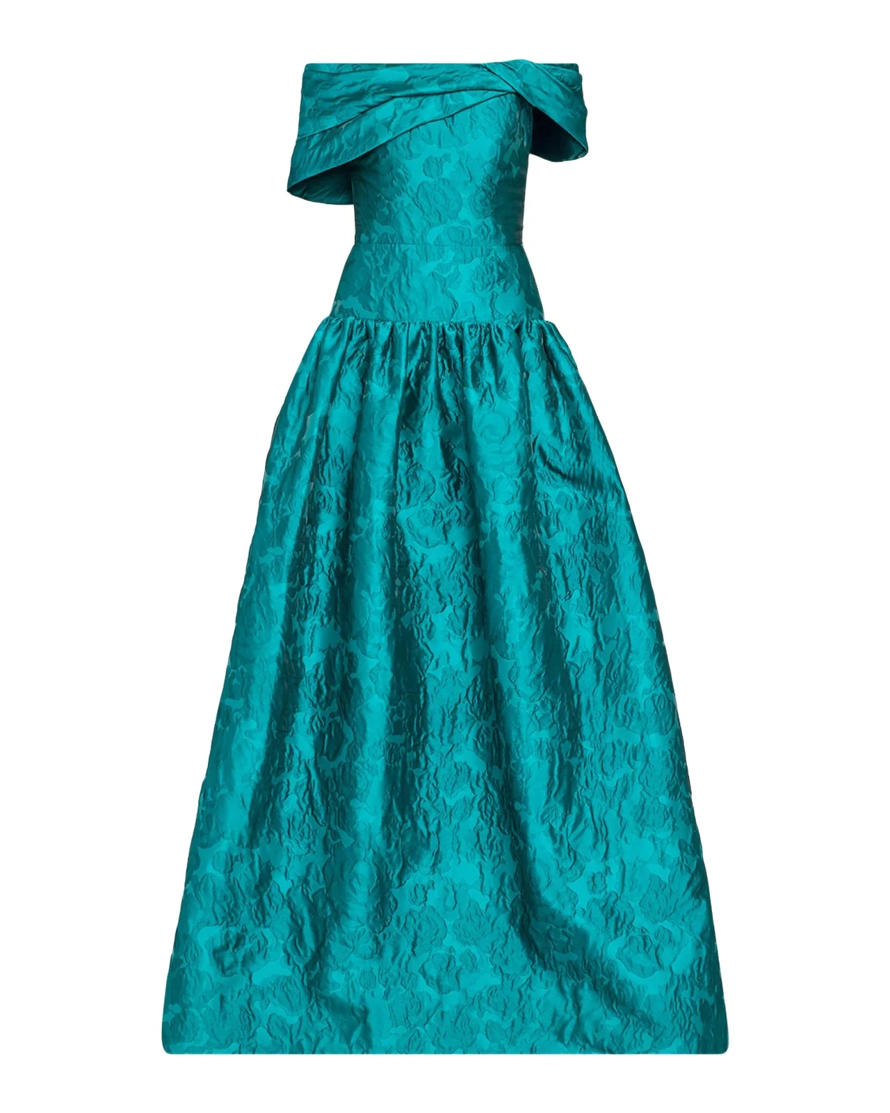 Draped Off-The-Shoulder Brocade Drop-Waist Gown Draped Off-The-Shoulder Brocade Drop-Waist Gown