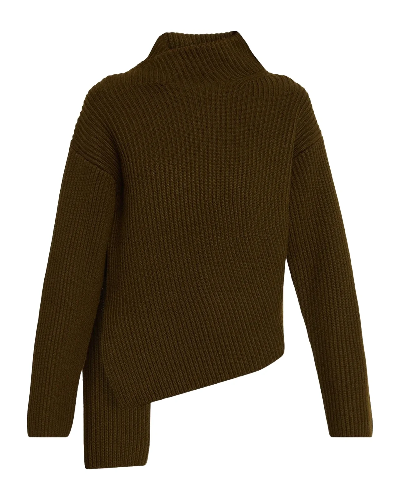 Draped Rib-Knit Shawl Sweater