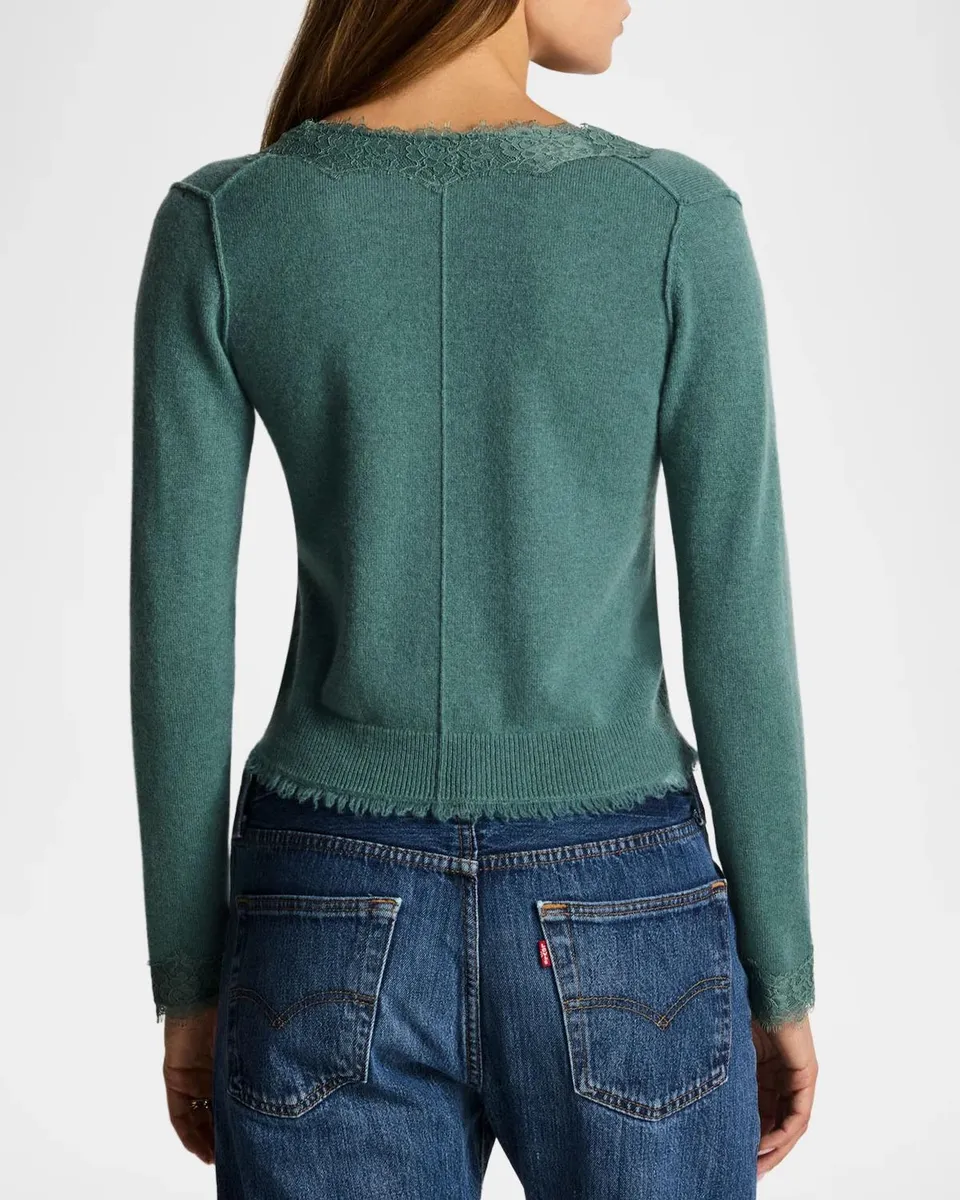 RE/DONE Ruby Lace-Trim Cashmere Cardigan | Thumbnail 2 RE/DONE Ruby Lace-Trim Cashmere Cardigan | Thumbnail 2