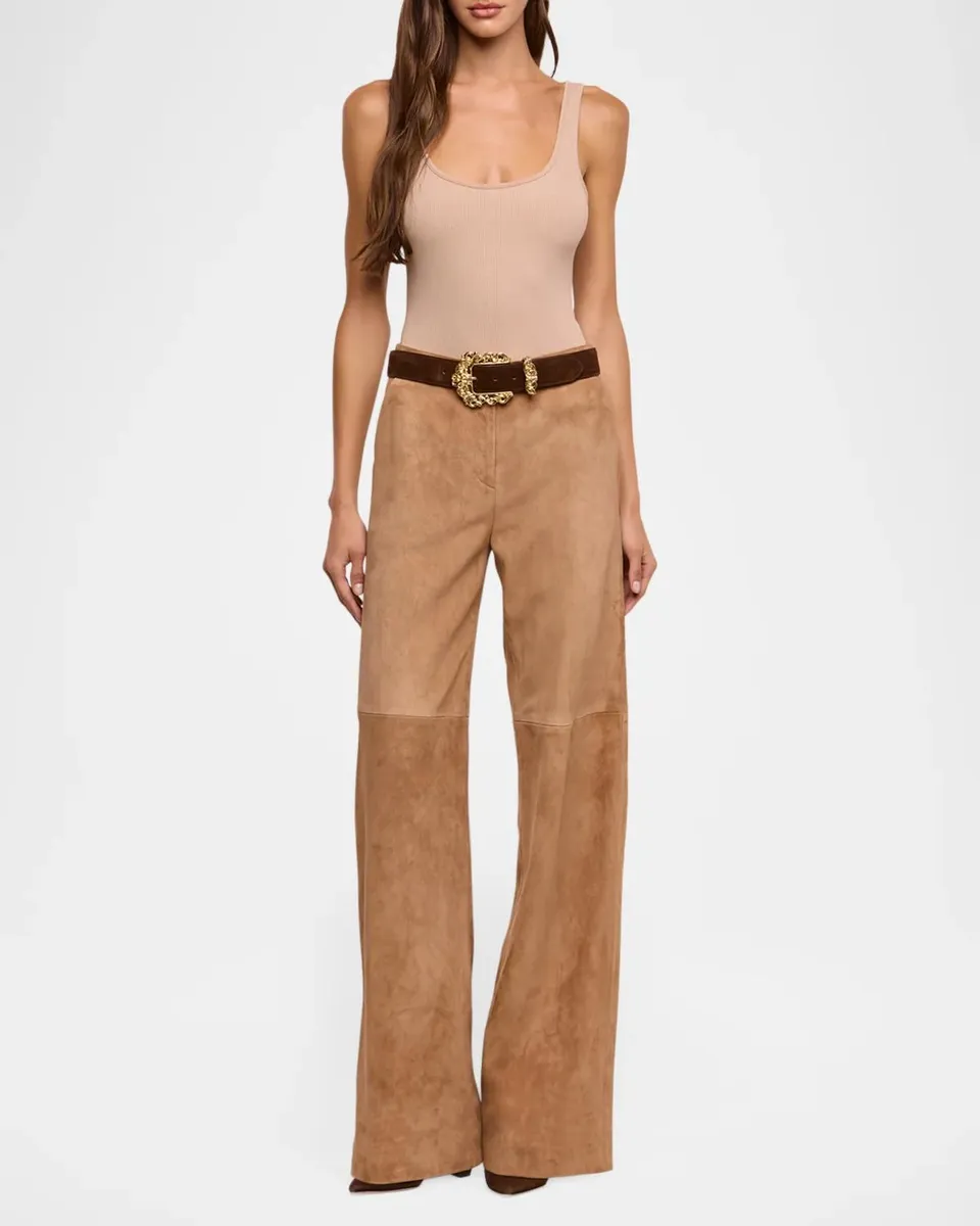 L'Agence Livvy Suede Straight-Leg Trousers | Thumbnail 2 L'Agence Livvy Suede Straight-Leg Trousers | Thumbnail 2