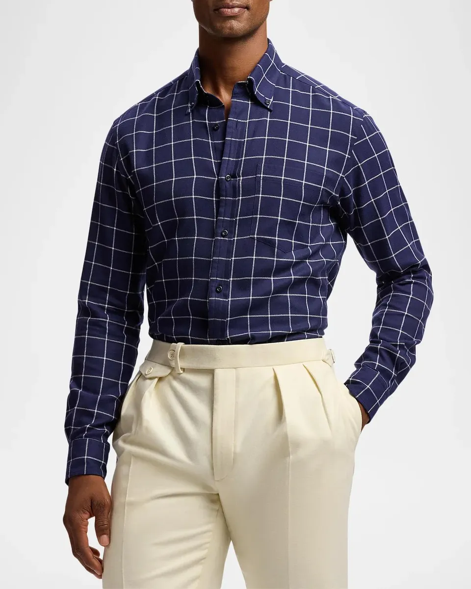 Ralph Lauren Purple Label Men's Handmade Windowpane Button-Down Shirt | Thumbnail 4 Ralph Lauren Purple Label Men's Handmade Windowpane Button-Down Shirt | Thumbnail 4