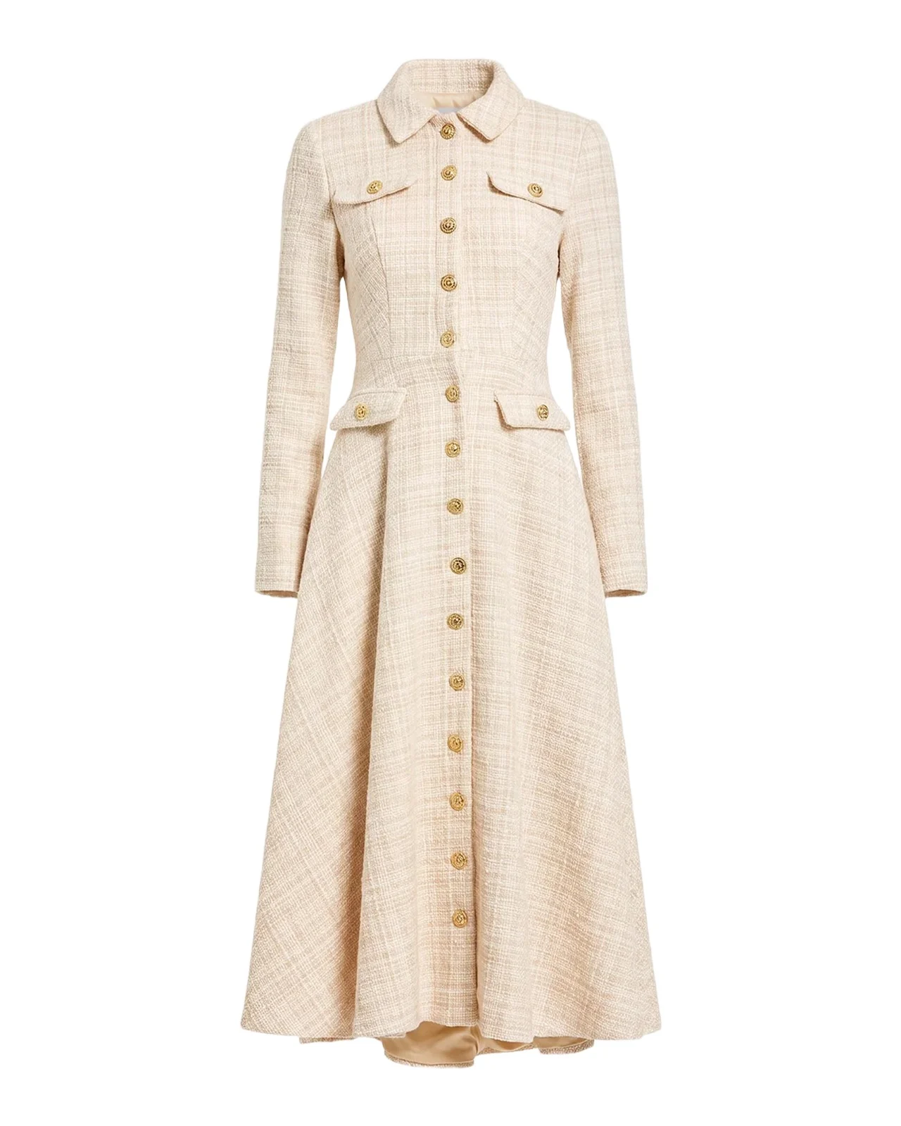 Boucle Button-Front Midi Dress