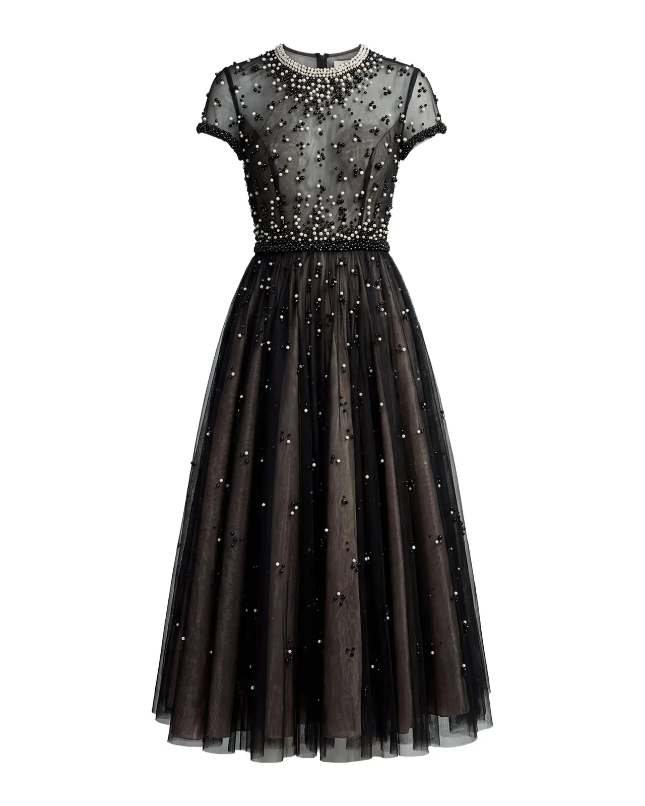 Beaded Tulle Midi Dress