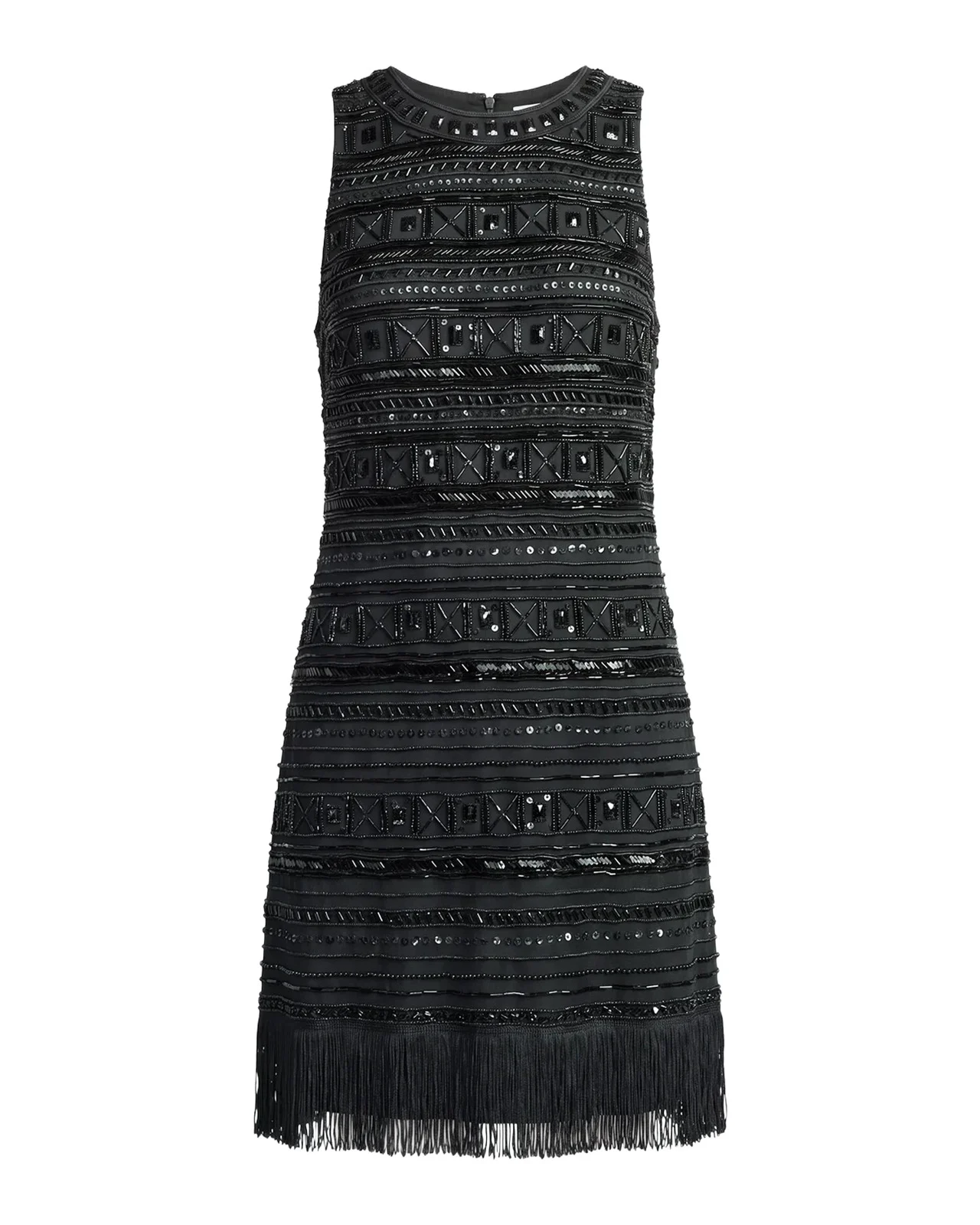 Mac Duggal Beaded Fringe-Hem Mini Shift Dress