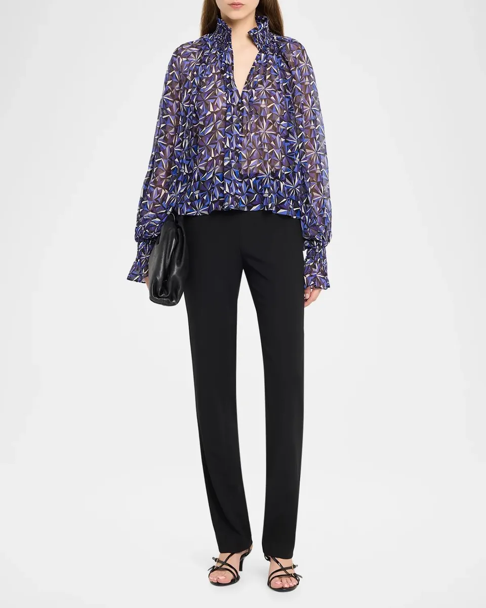 Ramy Brook Gisele Printed Smocked Silk Blouse | Thumbnail 2