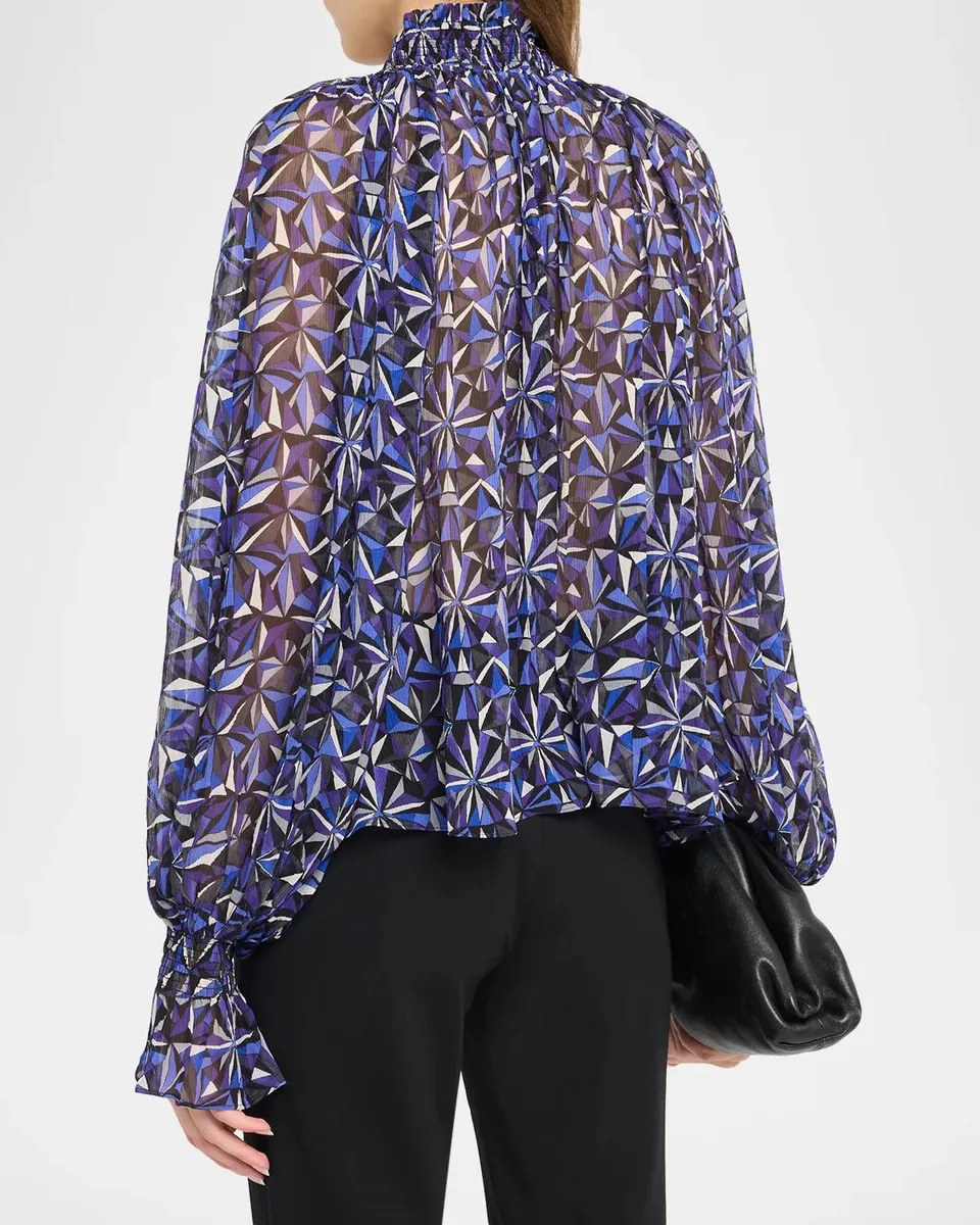 Ramy Brook Gisele Printed Smocked Silk Blouse | Thumbnail 3