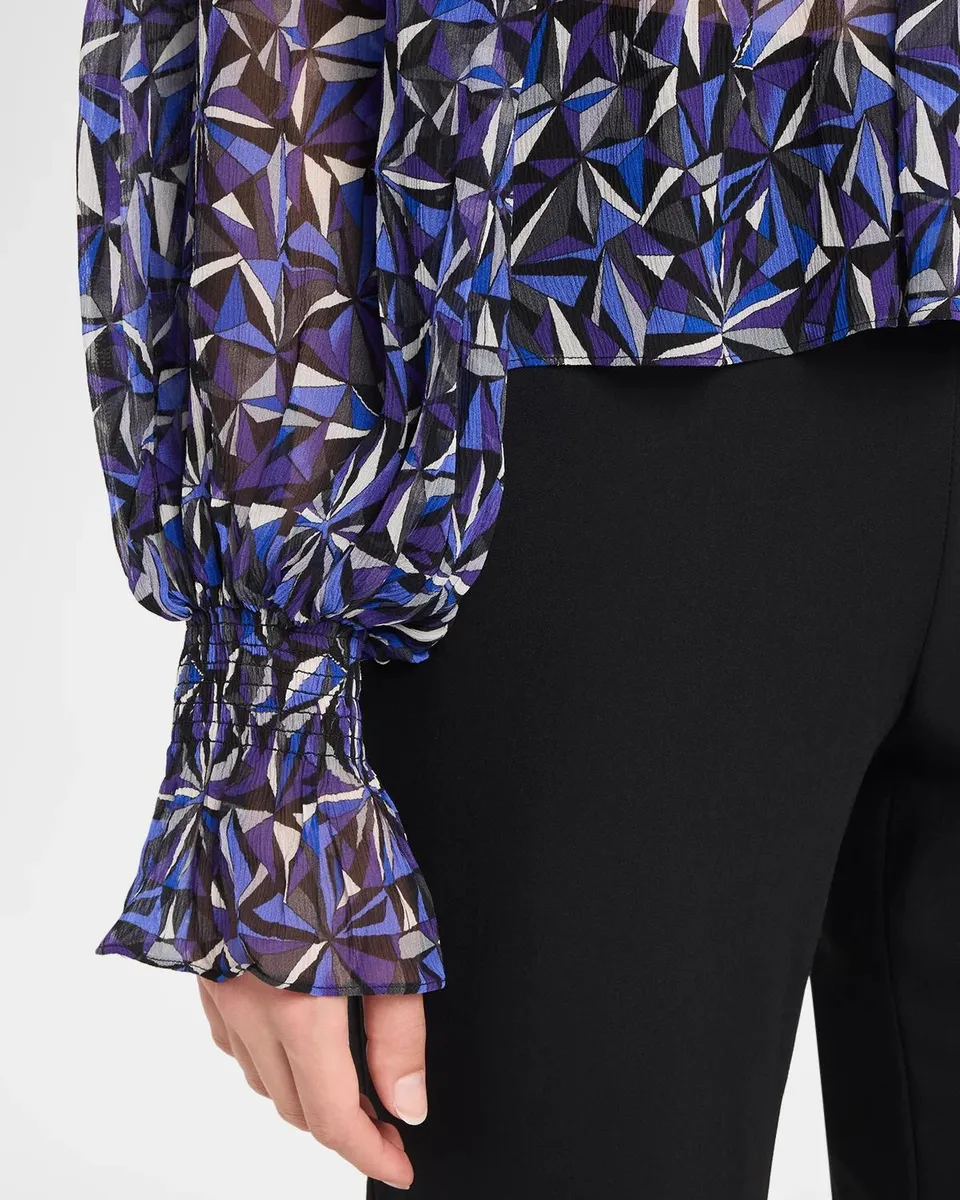 Ramy Brook Gisele Printed Smocked Silk Blouse | Thumbnail 5