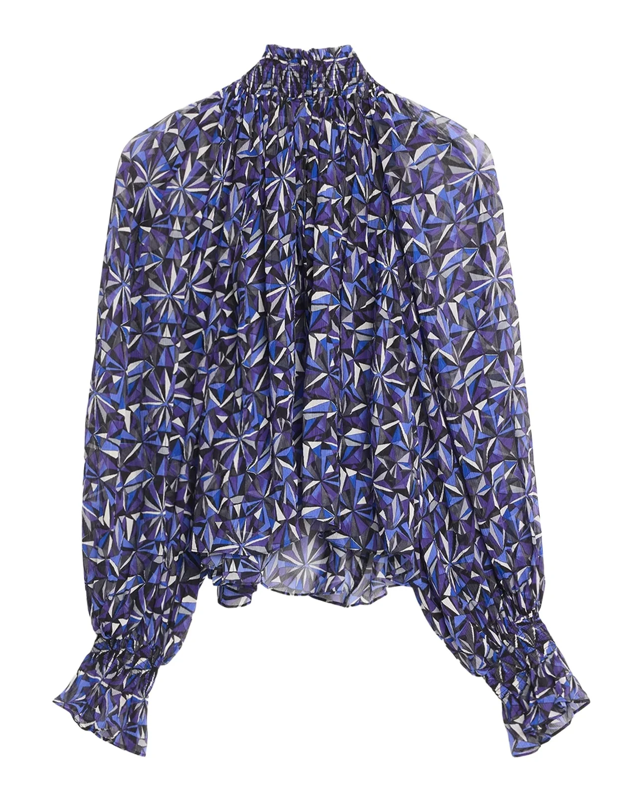 Ramy Brook Gisele Printed Smocked Silk Blouse