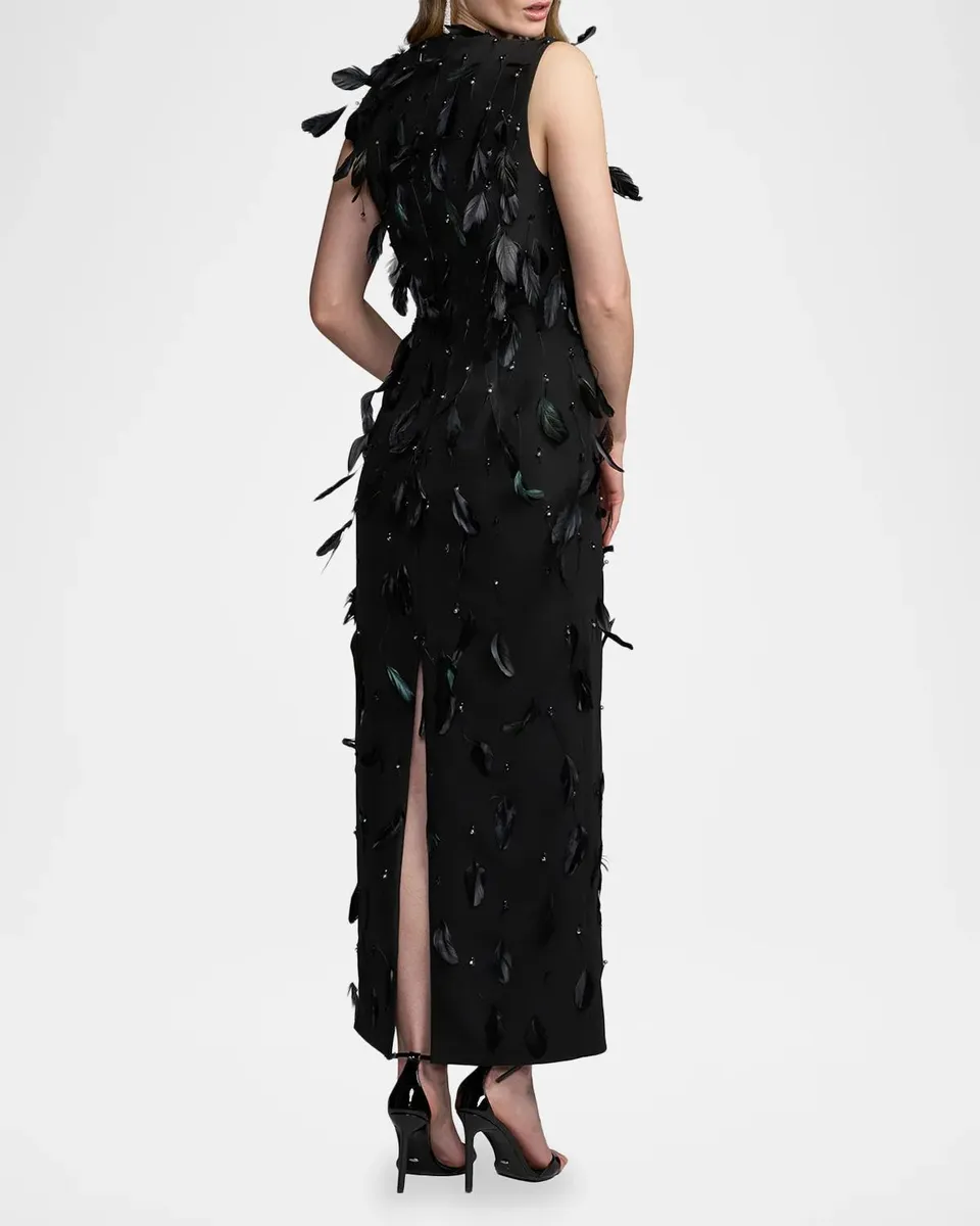 Mac Duggal Crystal & Feather Crepe Column Gown | Thumbnail 3