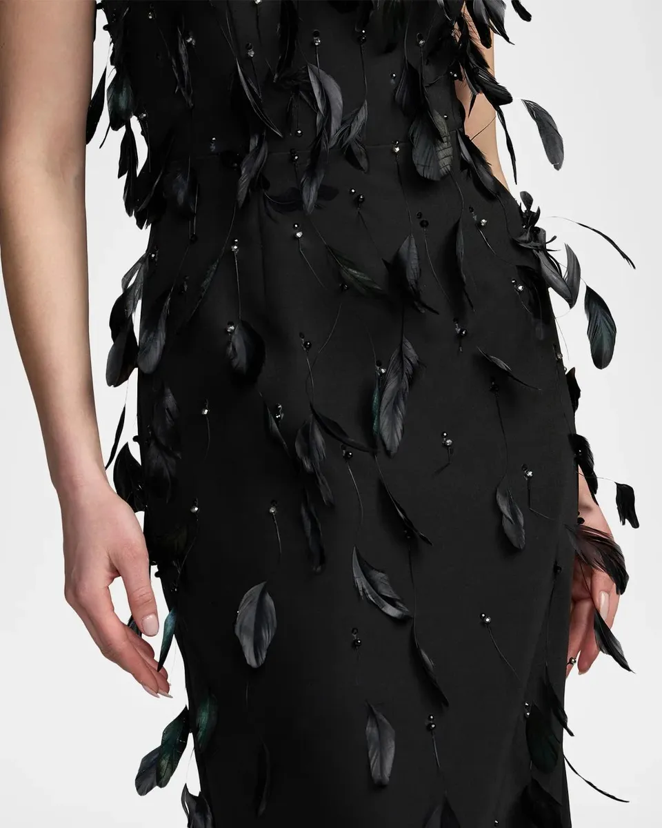 Mac Duggal Crystal & Feather Crepe Column Gown | Thumbnail 4