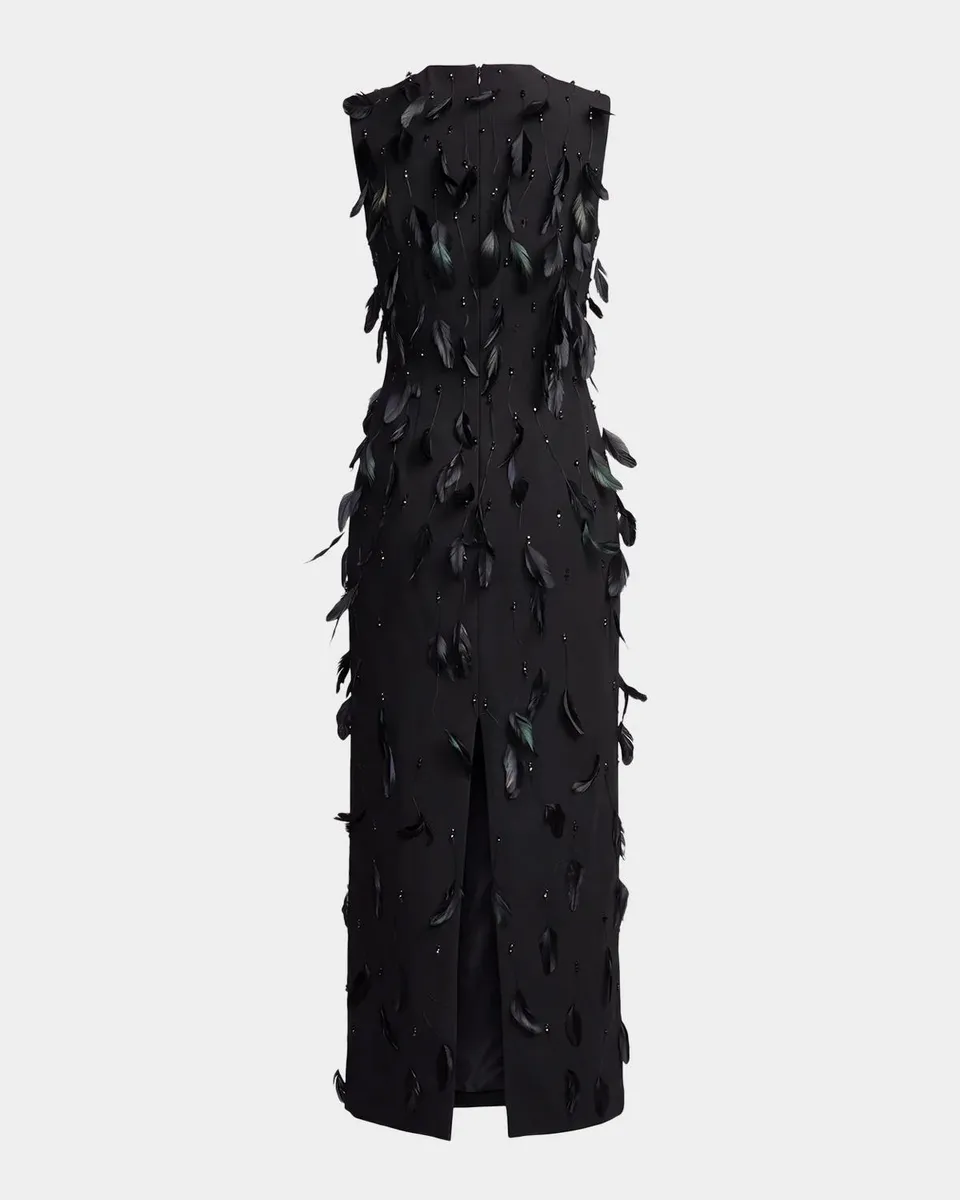 Mac Duggal Crystal & Feather Crepe Column Gown | Thumbnail 5