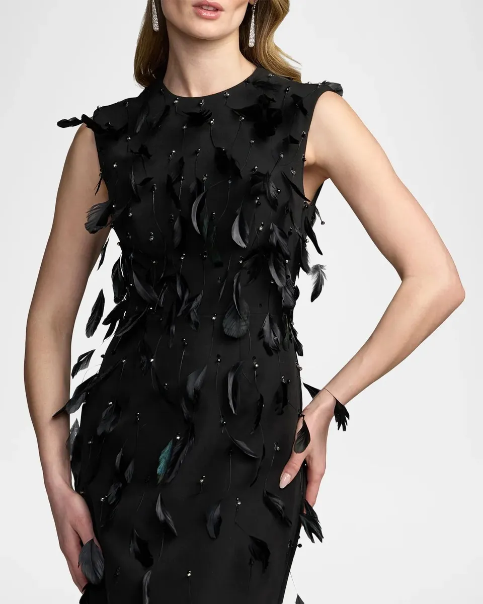 Mac Duggal Crystal & Feather Crepe Column Gown | Thumbnail 6