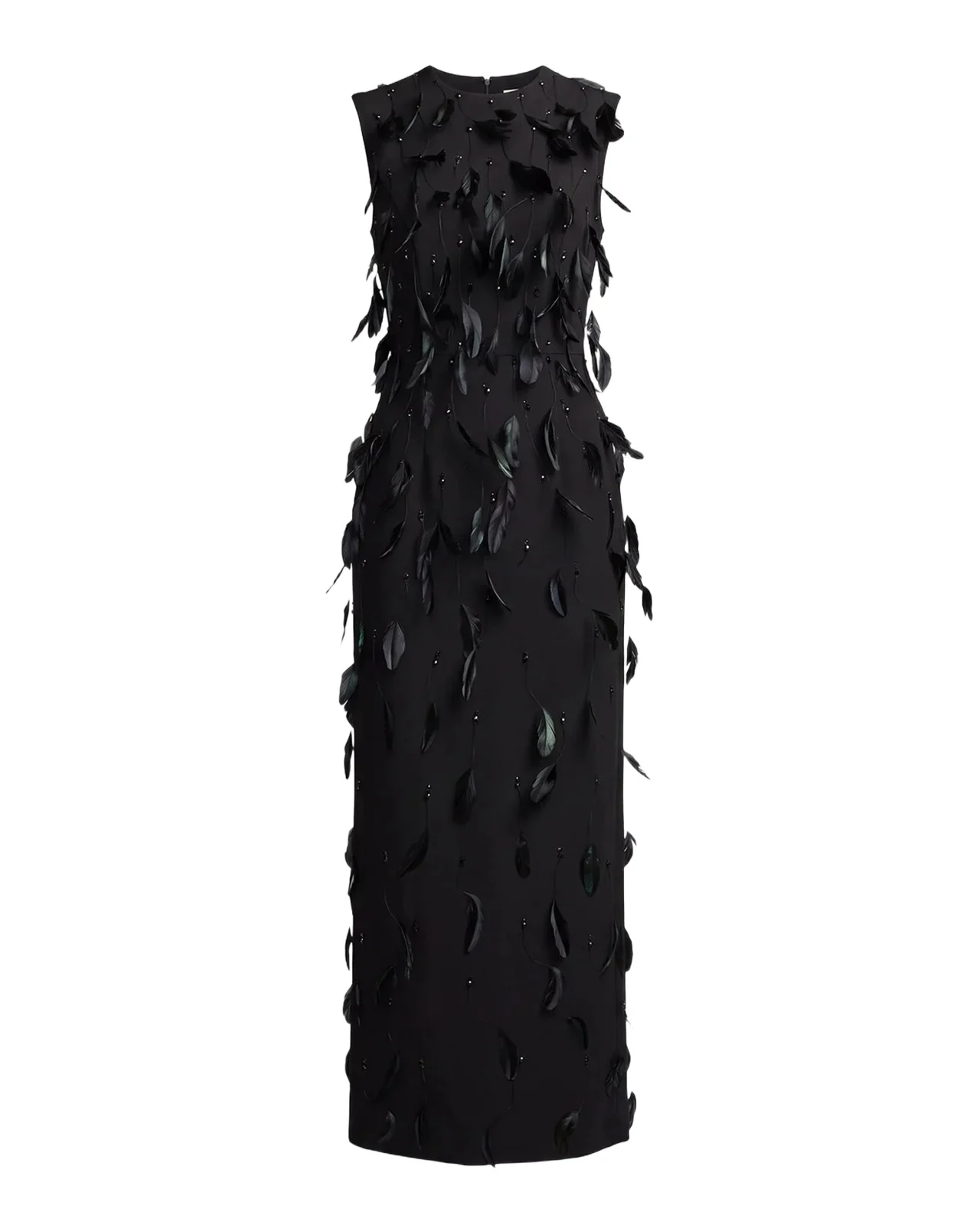Crystal & Feather Crepe Column Gown