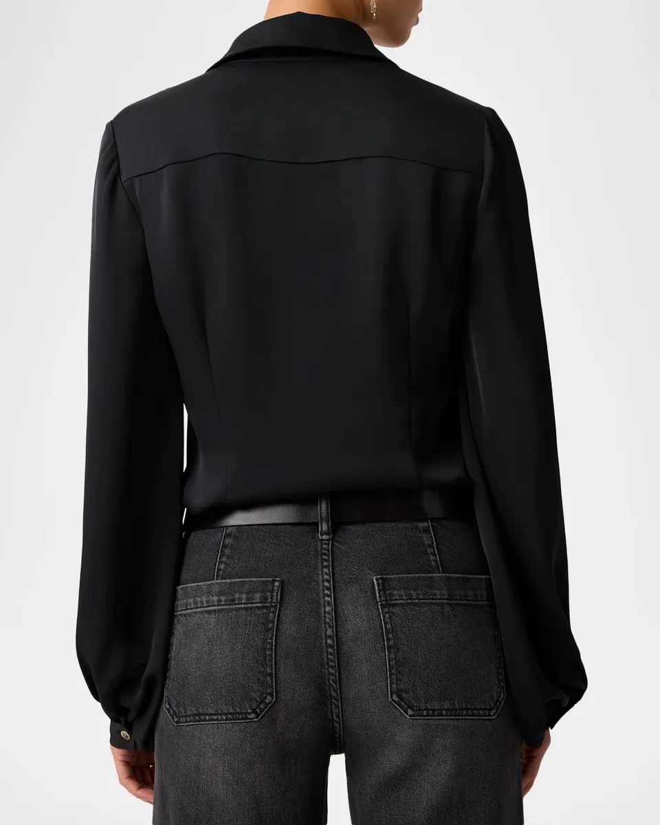 Ramy Brook Brynne Bishop-Sleeve Satin Blouse | Thumbnail 2