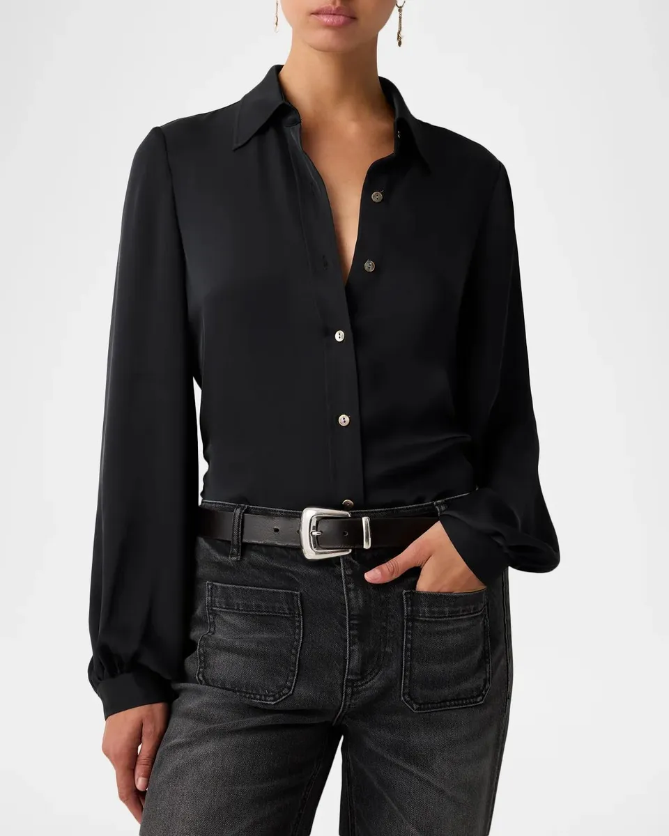 Ramy Brook Brynne Bishop-Sleeve Satin Blouse | Thumbnail 3