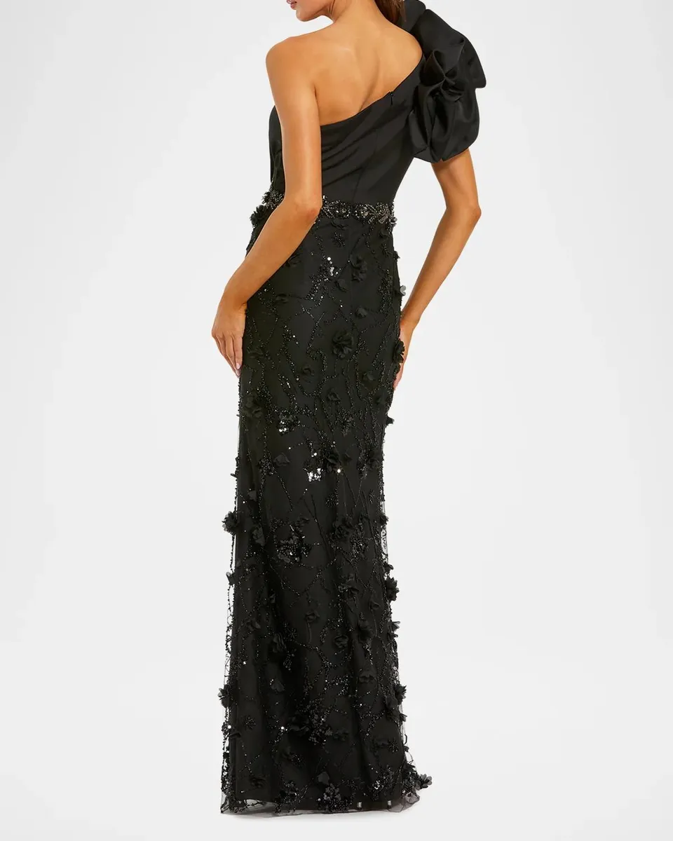 Mac Duggal Beaded One-Shoulder Ruffle Gown | Thumbnail 3