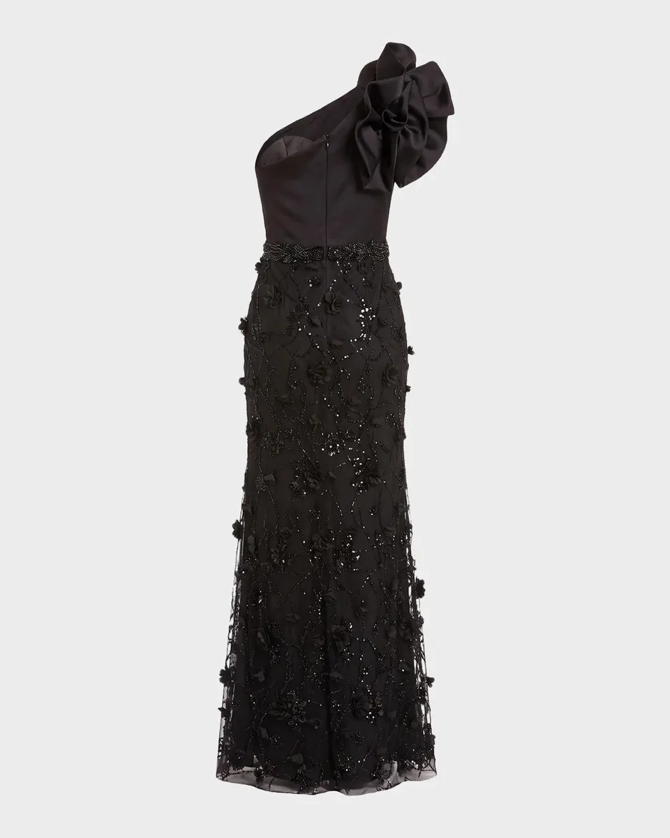 Mac Duggal Beaded One-Shoulder Ruffle Gown | Thumbnail 5