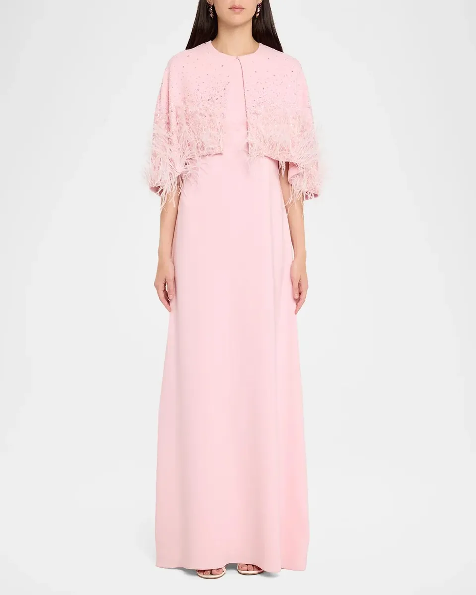 Oscar de la Renta Embellished Capelet Silk Stretch A-Line Gown | Thumbnail 2 Oscar de la Renta Embellished Capelet Silk Stretch A-Line Gown | Thumbnail 2