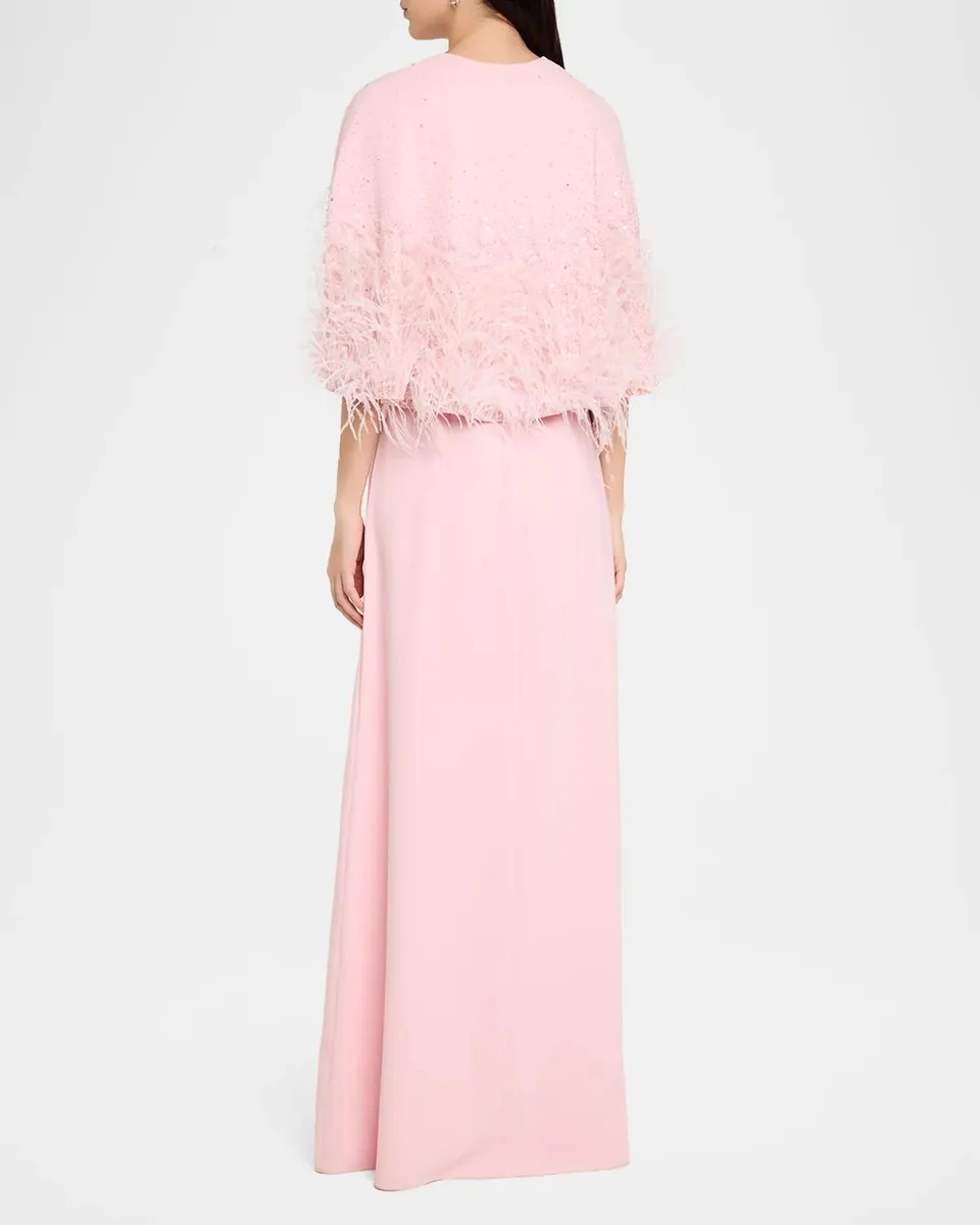 Oscar de la Renta Embellished Capelet Silk Stretch A-Line Gown | Thumbnail 3 Oscar de la Renta Embellished Capelet Silk Stretch A-Line Gown | Thumbnail 3