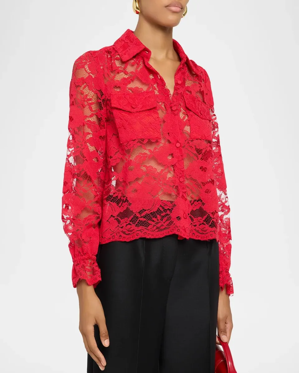 Generation Love Priya Mesh Lace Button-Front Shirt | Thumbnail 4 Generation Love Priya Mesh Lace Button-Front Shirt | Thumbnail 4
