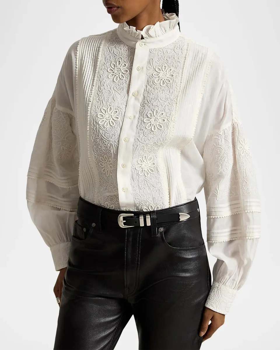 Polo Ralph Lauren Ruffle-Collar Embroidered Shirt | Thumbnail 4 Polo Ralph Lauren Ruffle-Collar Embroidered Shirt | Thumbnail 4