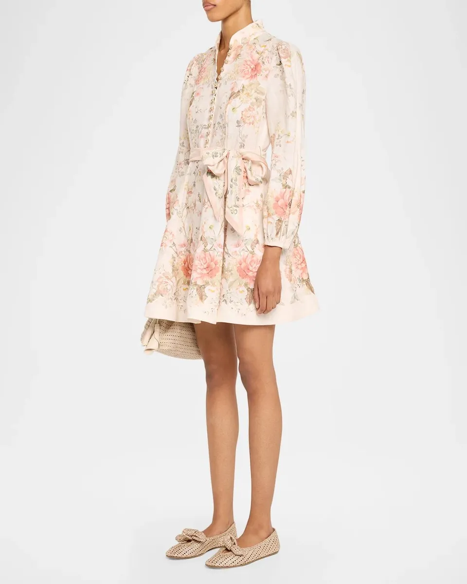 Zimmermann Clash Button Floral Linen Mini Dress | Thumbnail 4