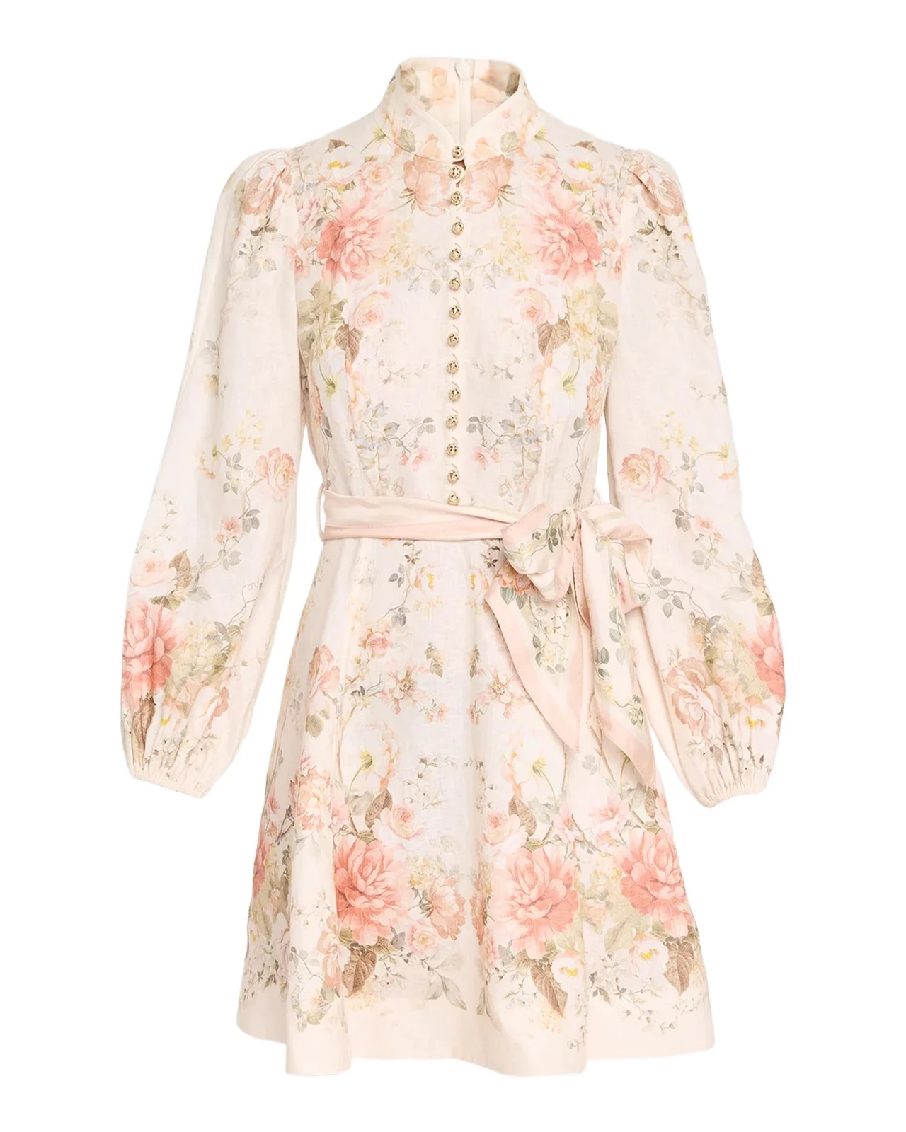 Clash Button Floral Linen Mini Dress