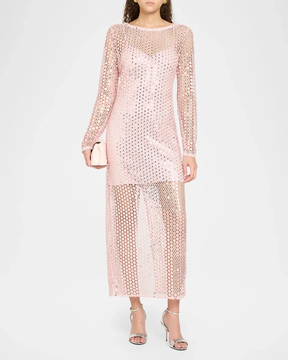 Toccin Viola Sequin Net Mesh Midi Dress | Thumbnail 2