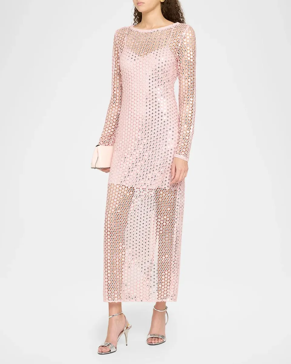 Toccin Viola Sequin Net Mesh Midi Dress | Thumbnail 4