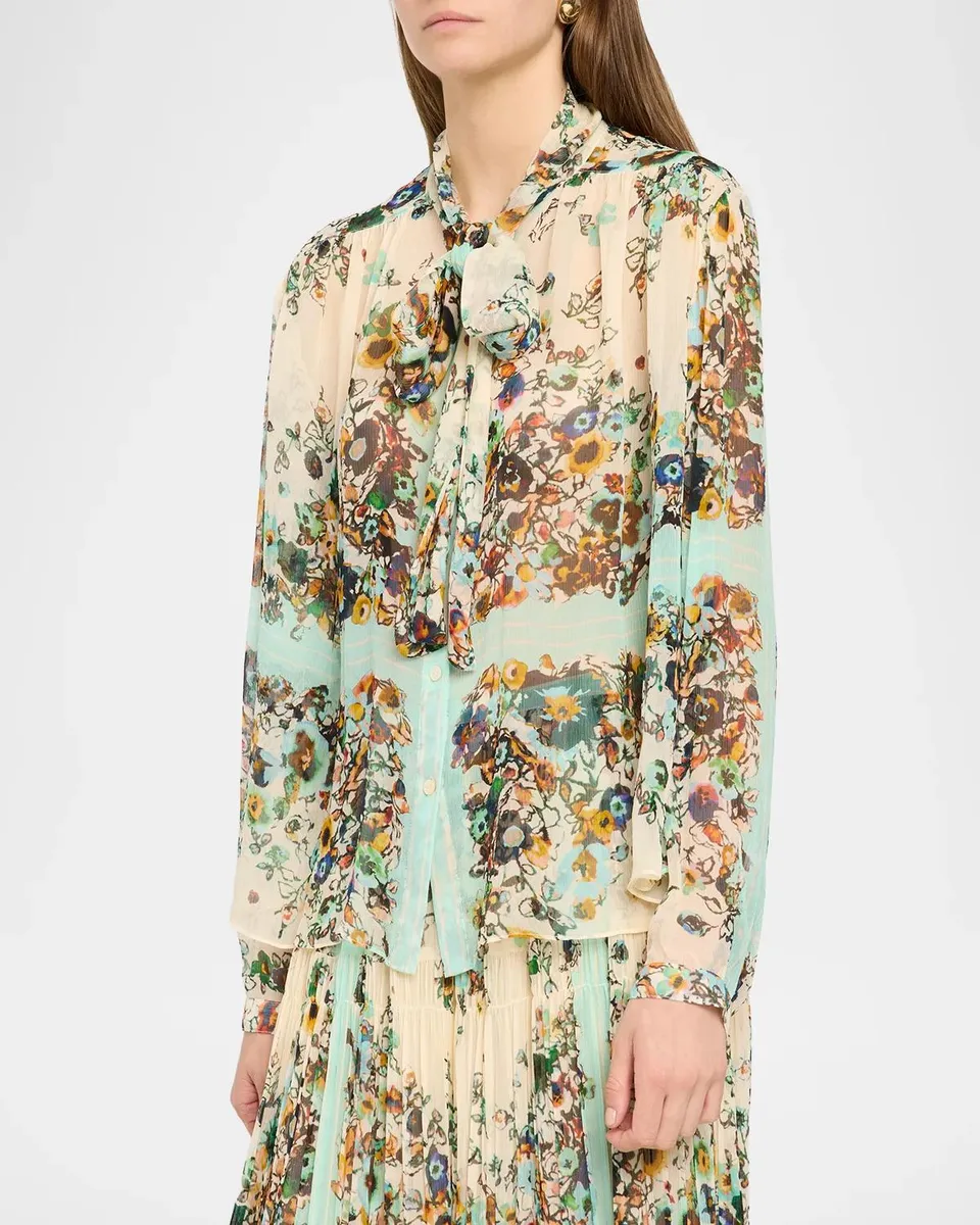 Ulla Johnson Vesela Floral Chiffon Tie-Neck Blouse | Thumbnail 4 Ulla Johnson Vesela Floral Chiffon Tie-Neck Blouse | Thumbnail 4