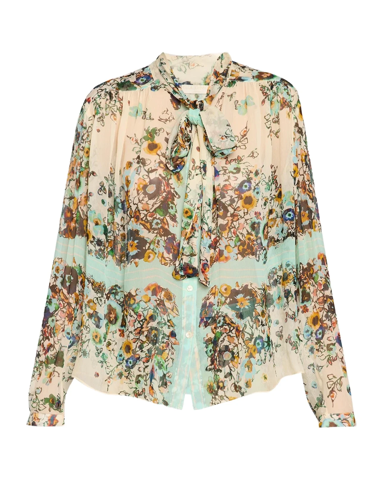 Vesela Floral Chiffon Tie-Neck Blouse Vesela Floral Chiffon Tie-Neck Blouse