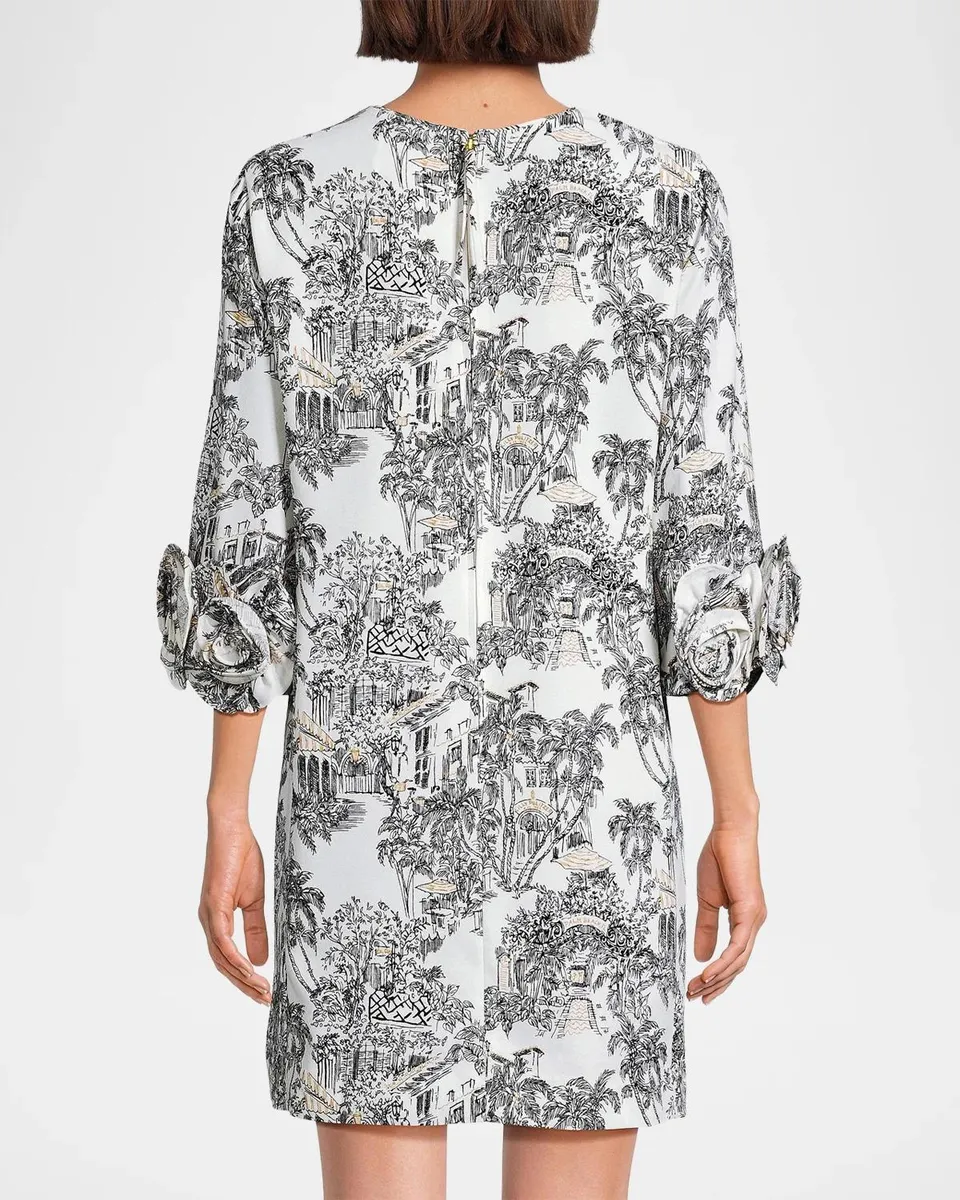Lilly Pulitzer Lu Rosette-Cuff Toile Crêpe Minidress | Thumbnail 3