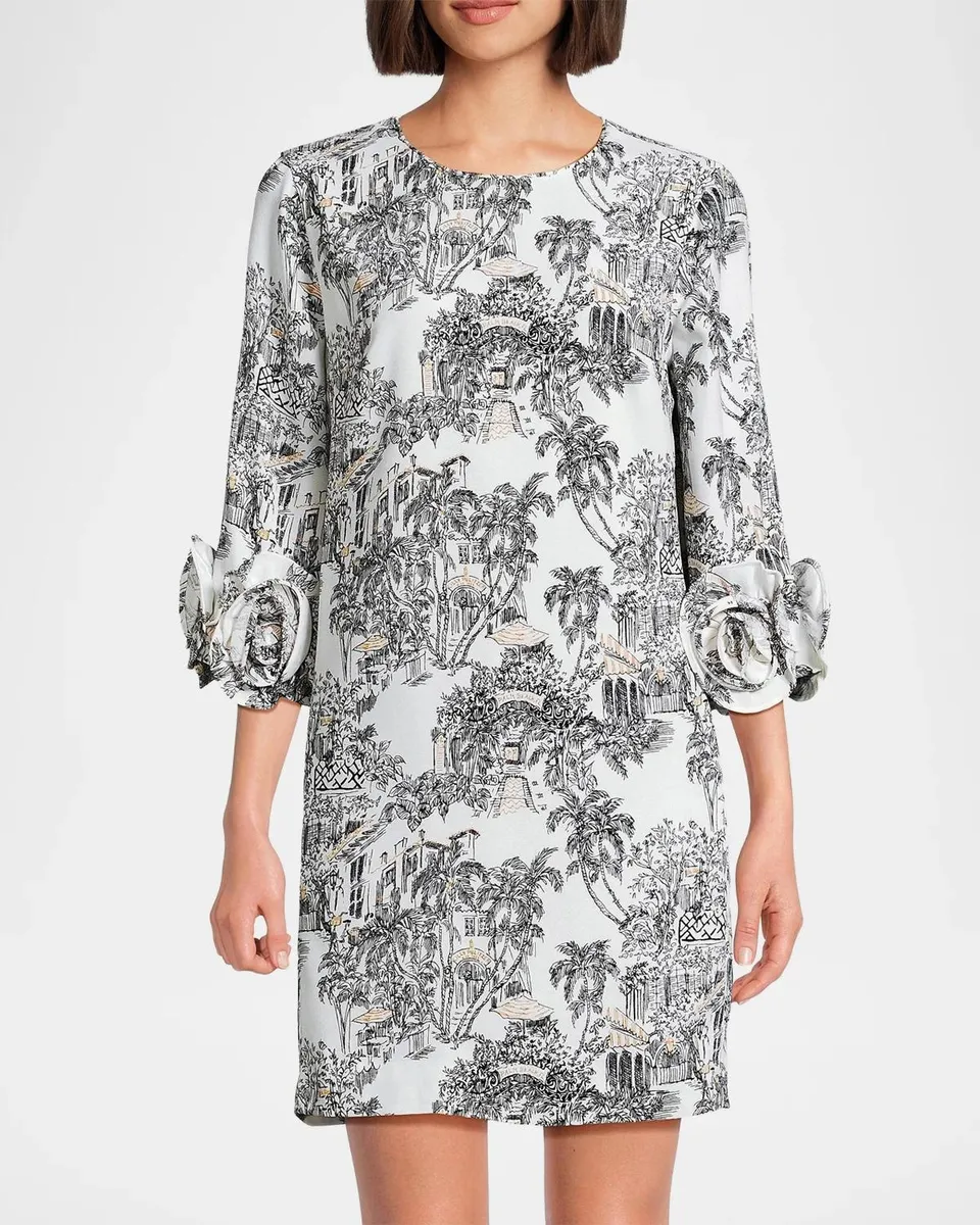 Lilly Pulitzer Lu Rosette-Cuff Toile Crêpe Minidress | Thumbnail 4