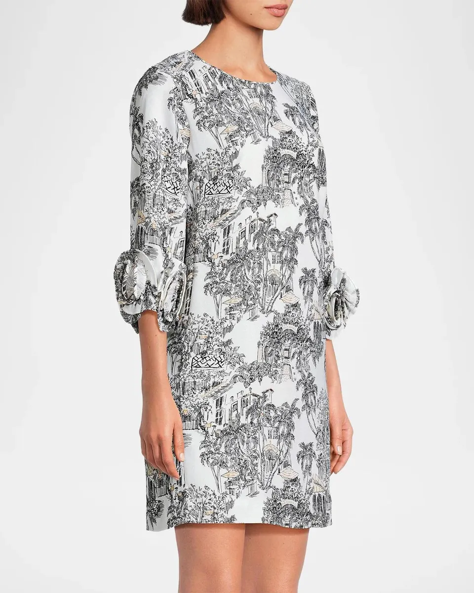 Lilly Pulitzer Lu Rosette-Cuff Toile Crêpe Minidress | Thumbnail 6