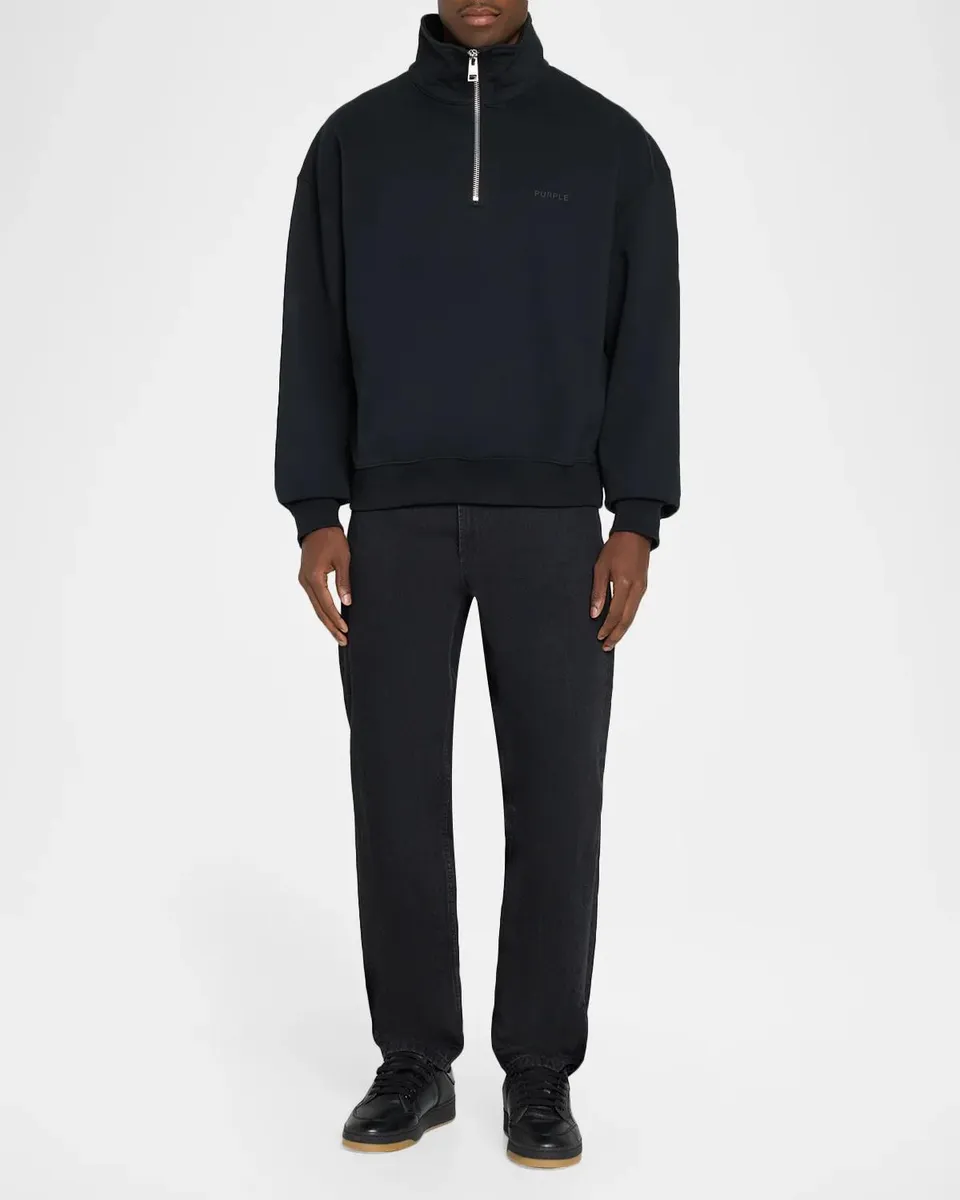 PURPLE Men's Medium-Weight Cotton Fleece Half-Zip Sweatshirt | Thumbnail 2 PURPLE Men's Medium-Weight Cotton Fleece Half-Zip Sweatshirt | Thumbnail 2