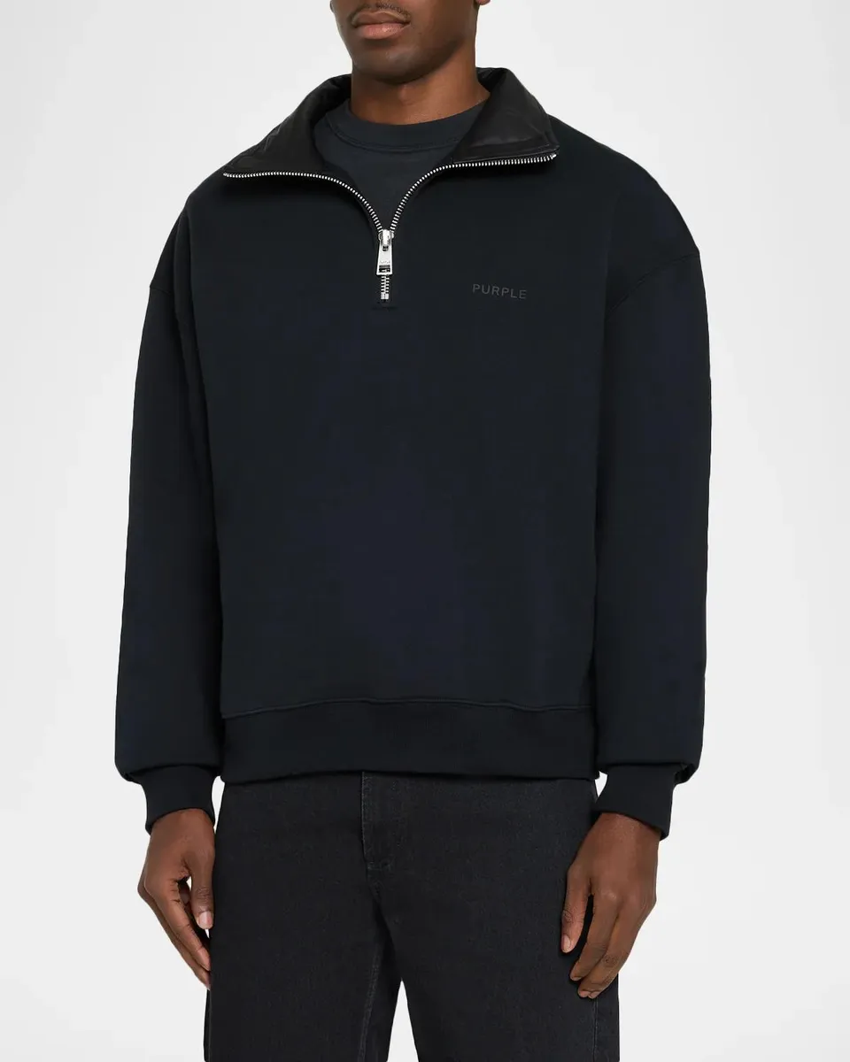 PURPLE Men's Medium-Weight Cotton Fleece Half-Zip Sweatshirt | Thumbnail 4 PURPLE Men's Medium-Weight Cotton Fleece Half-Zip Sweatshirt | Thumbnail 4