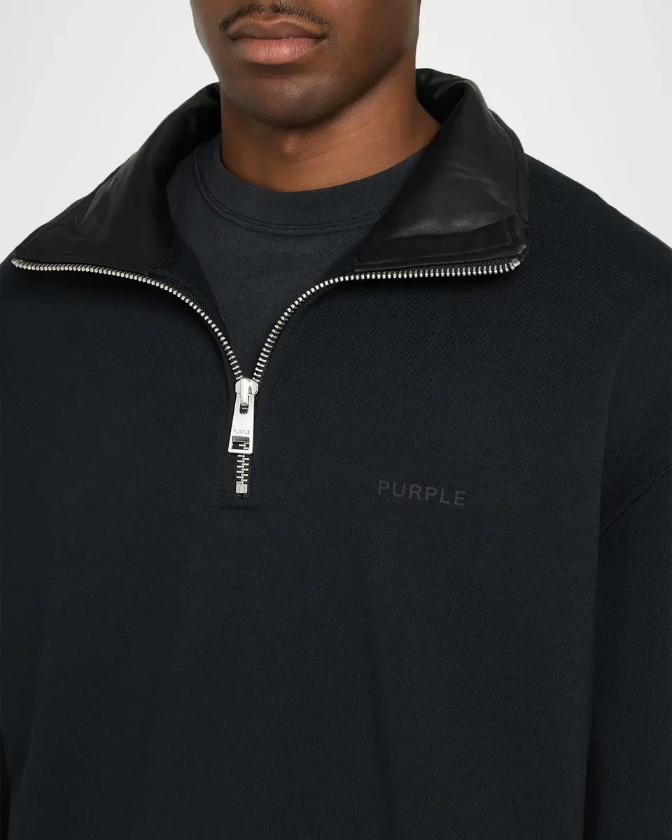PURPLE Men's Medium-Weight Cotton Fleece Half-Zip Sweatshirt | Thumbnail 5 PURPLE Men's Medium-Weight Cotton Fleece Half-Zip Sweatshirt | Thumbnail 5
