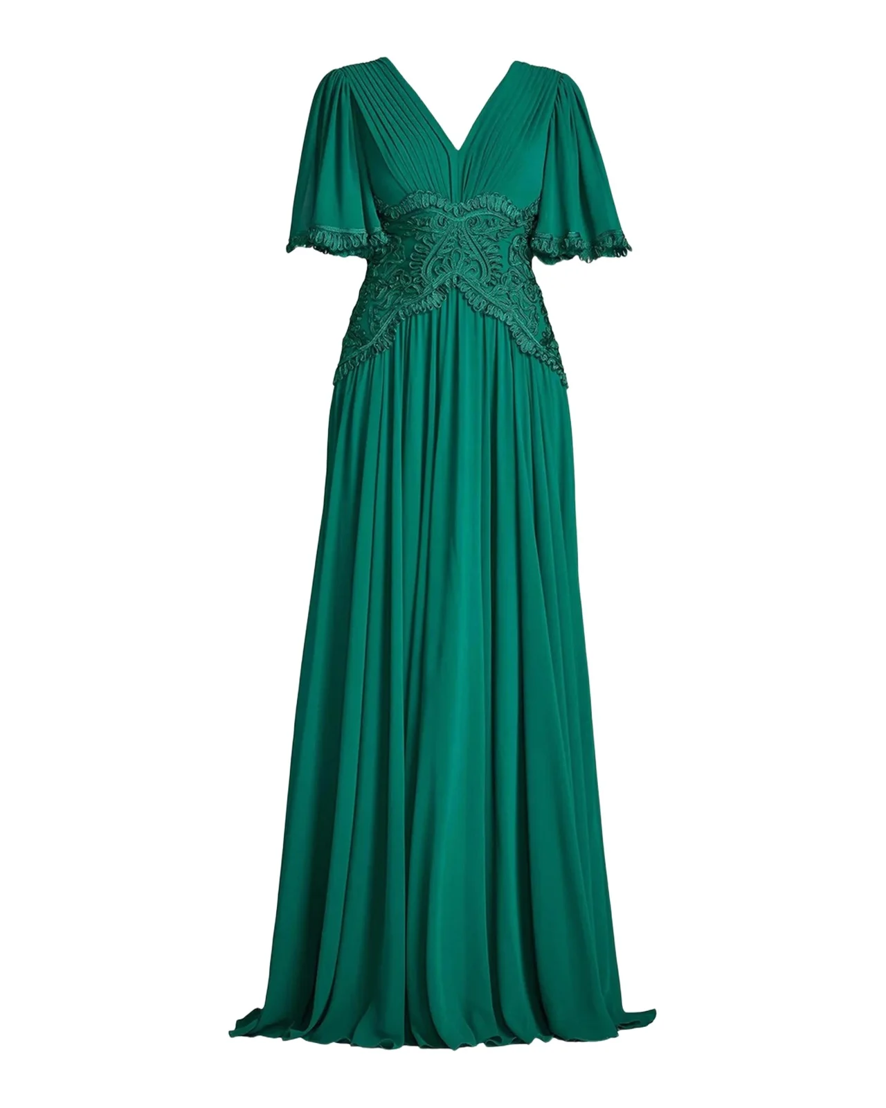 Tadashi Shoji Lace-Trim Pleated Gown