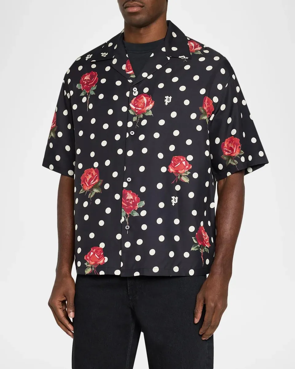 PURPLE Men's Printed Silk-Blend Camp Shirt | Thumbnail 4 PURPLE Men's Printed Silk-Blend Camp Shirt | Thumbnail 4