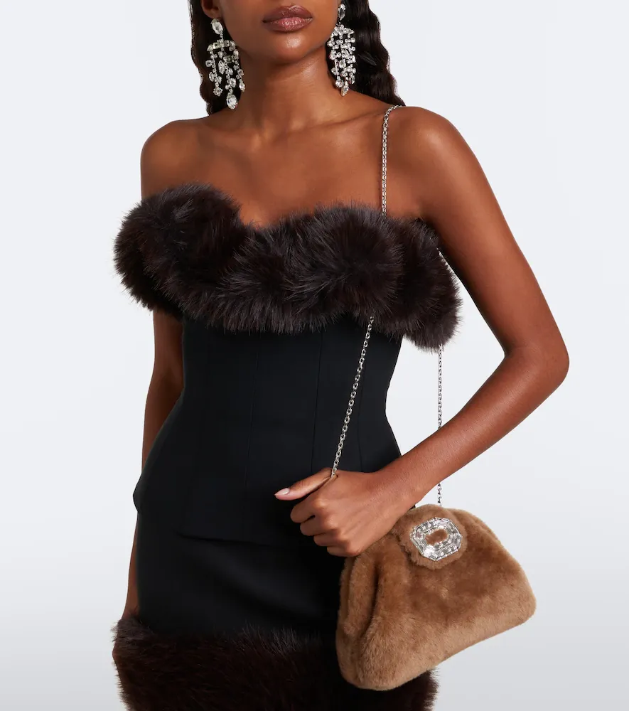Amina Muaddi Camelia embellished shearling clutch | Thumbnail 4 Amina Muaddi Camelia embellished shearling clutch | Thumbnail 4