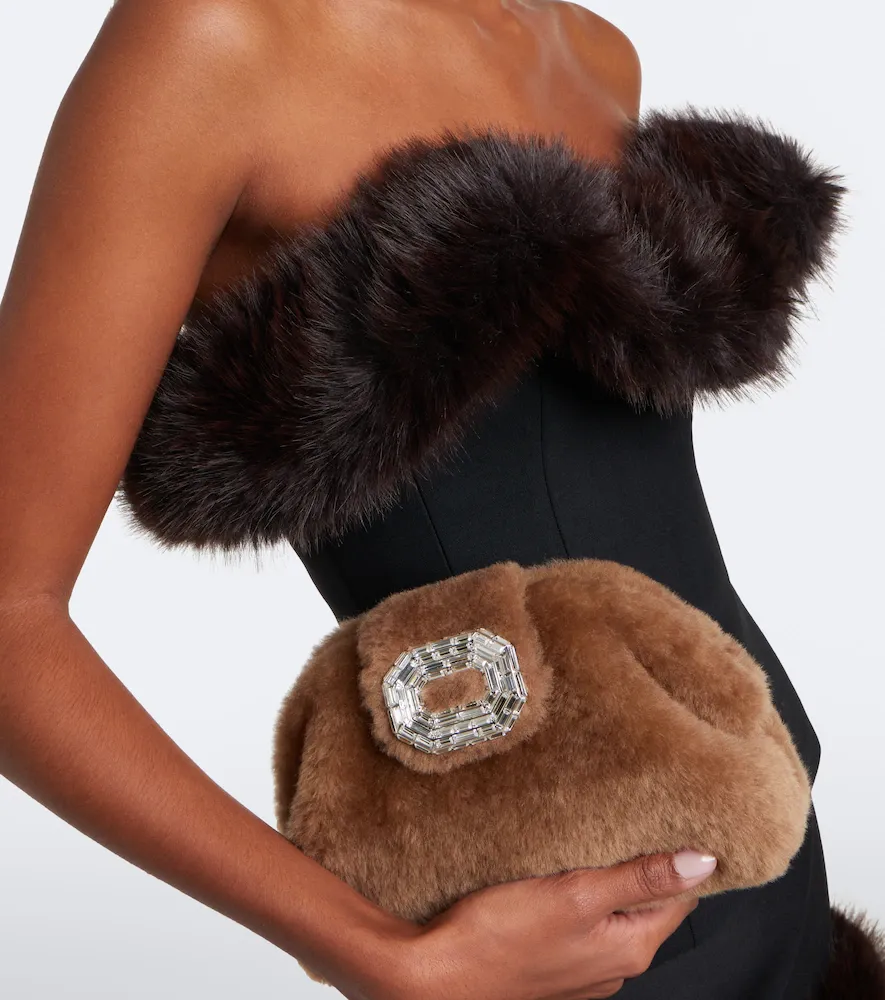 Amina Muaddi Camelia embellished shearling clutch | Thumbnail 6 Amina Muaddi Camelia embellished shearling clutch | Thumbnail 6
