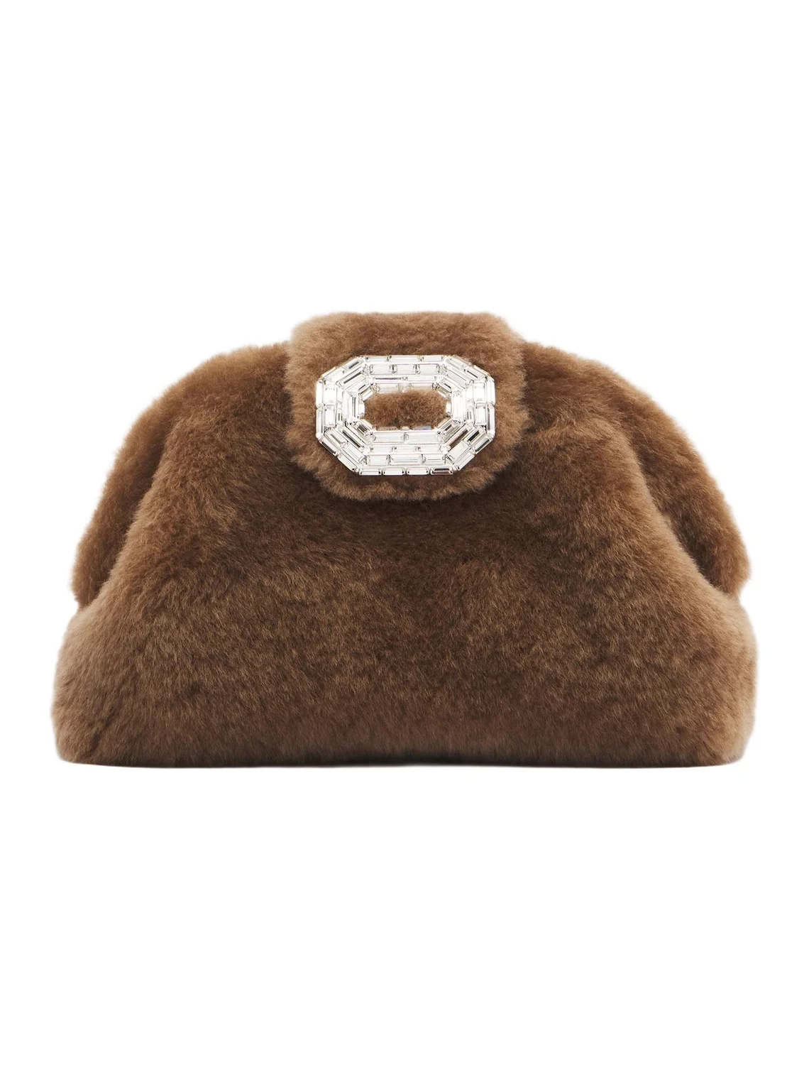 Amina Muaddi Camelia embellished shearling clutch