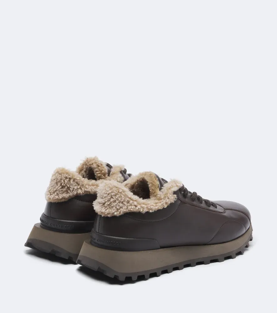 Brunello Cucinelli Monili shearling-trimmed leather sneakers | Thumbnail 2 Brunello Cucinelli Monili shearling-trimmed leather sneakers | Thumbnail 2