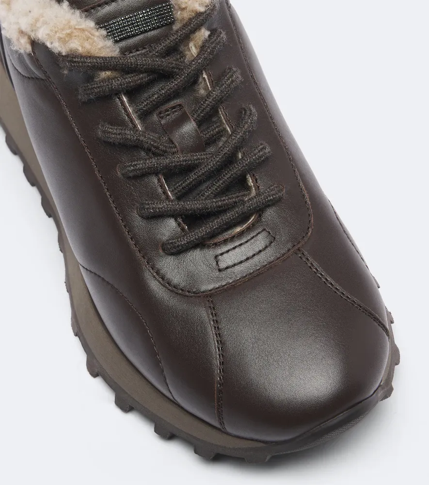 Brunello Cucinelli Monili shearling-trimmed leather sneakers | Thumbnail 3 Brunello Cucinelli Monili shearling-trimmed leather sneakers | Thumbnail 3