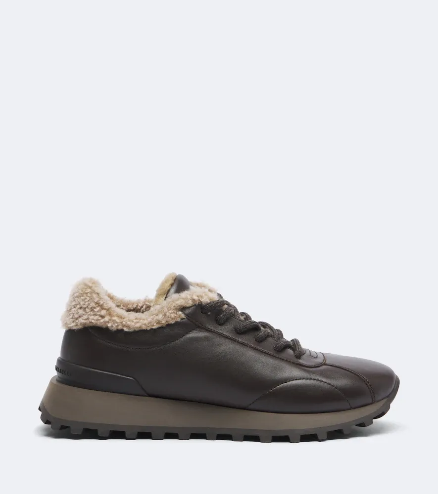 Brunello Cucinelli Monili shearling-trimmed leather sneakers | Thumbnail 4 Brunello Cucinelli Monili shearling-trimmed leather sneakers | Thumbnail 4