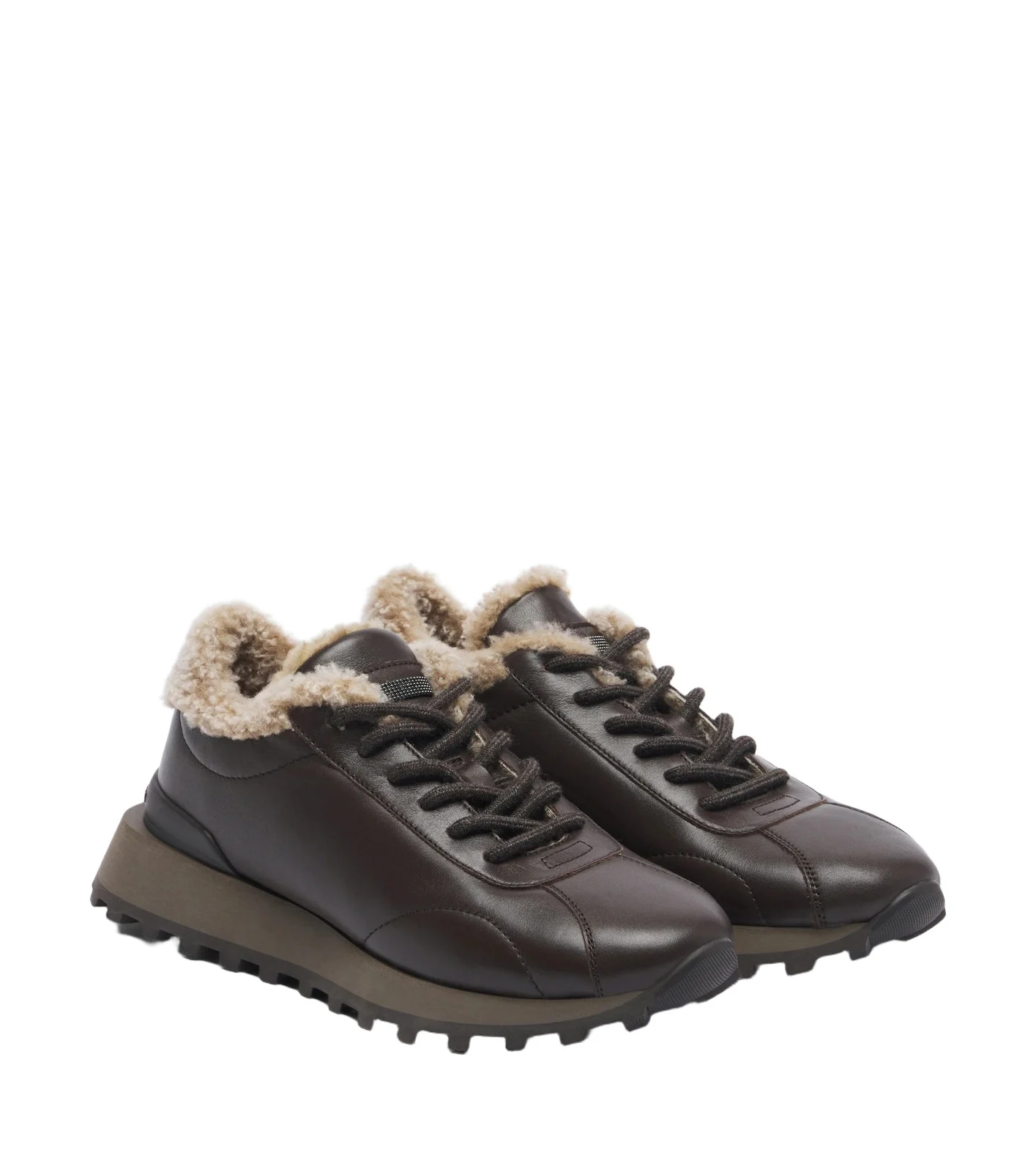 Monili shearling-trimmed leather sneakers Monili shearling-trimmed leather sneakers
