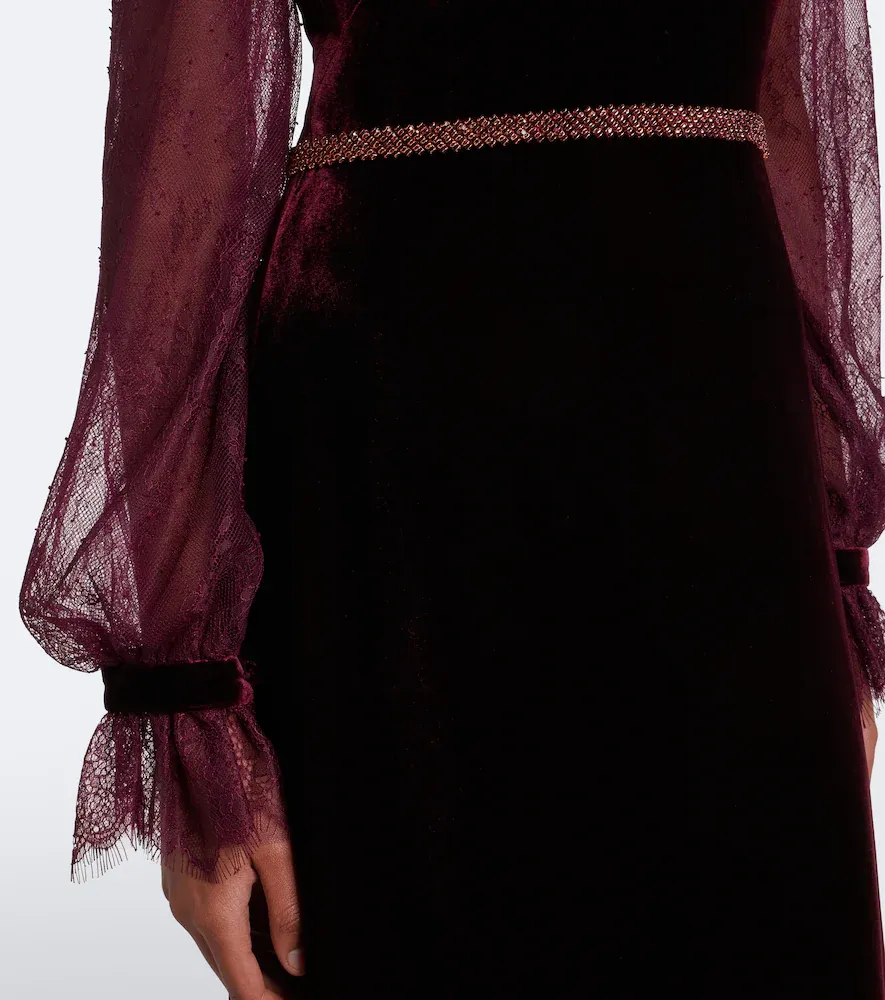 Costarellos Embellished lace-trimmed velvet gown | Thumbnail 5