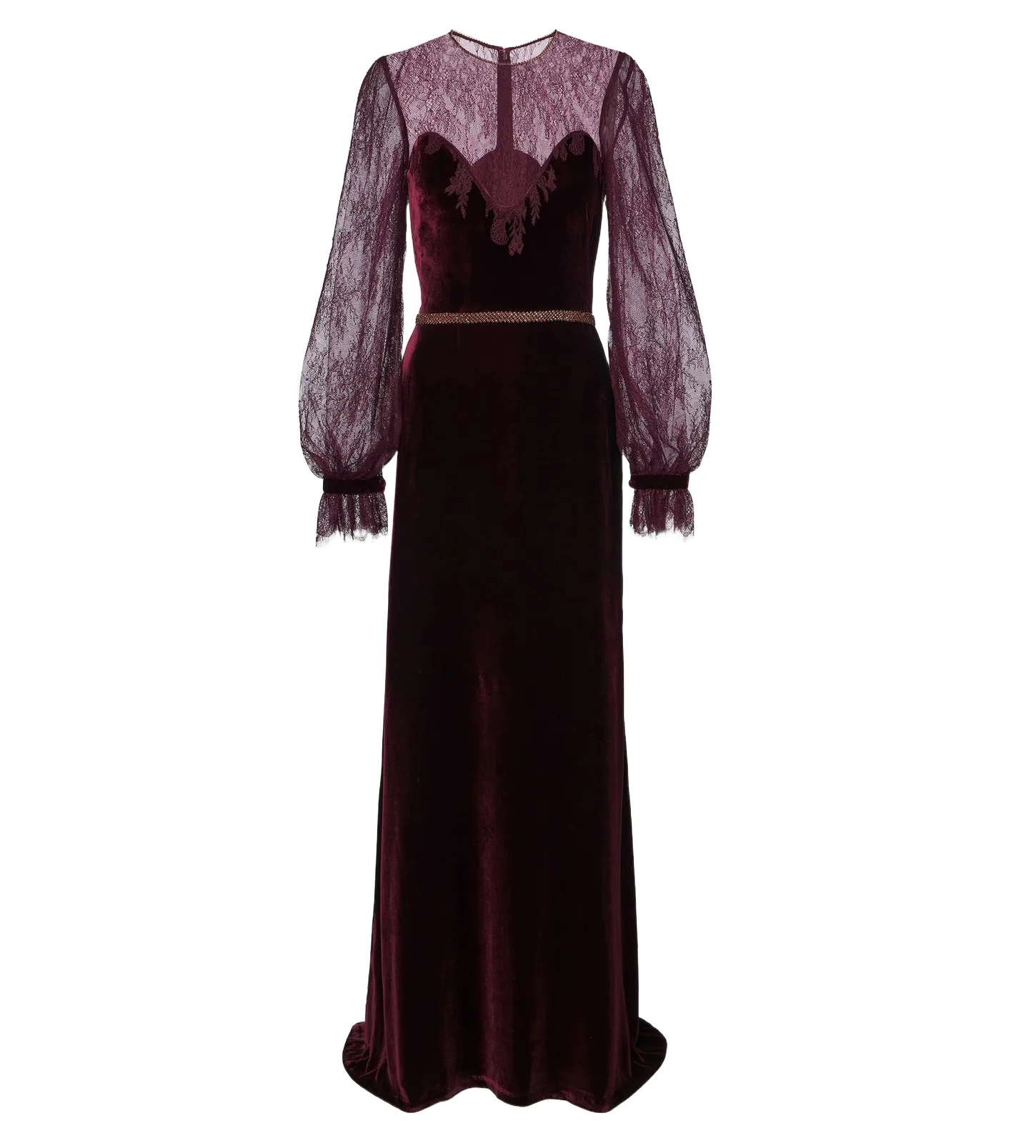 Costarellos Embellished lace-trimmed velvet gown